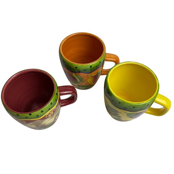 Lot of 3 Laurie GATES WARE Coffee Mugs Cups Leaves Fruit & Vegetables Set - Picture 4 of 9